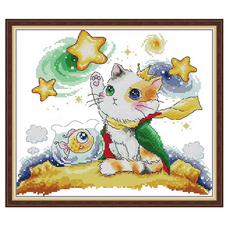 小猫王子十字绣清晰印花布2023新款优质棉线卡通动物可爱简单挂画