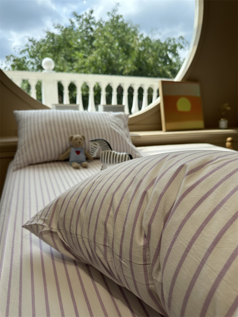韩系紫色奶油紫色条纹床笠床单单件1.35米保护套全棉纯棉宿舍床罩