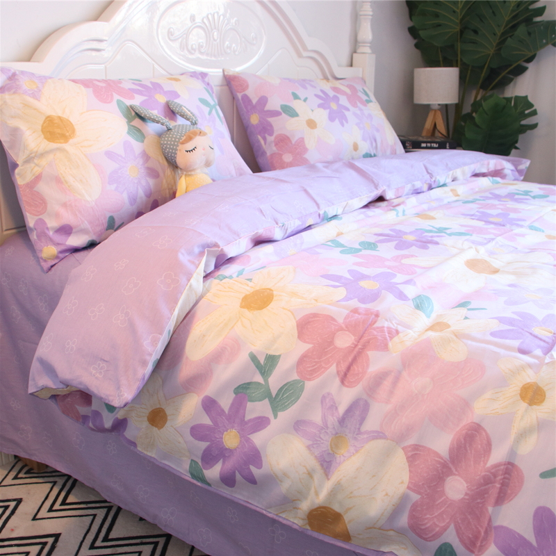 全棉紫色小碎花小清新简约纯棉单双人被套床单单件被罩可配套件
