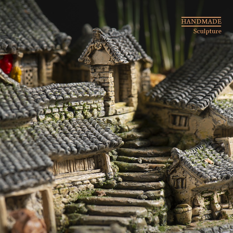 中式微景观小房子花盆创意文竹盆景盆栽个性客厅装饰造景复古摆件