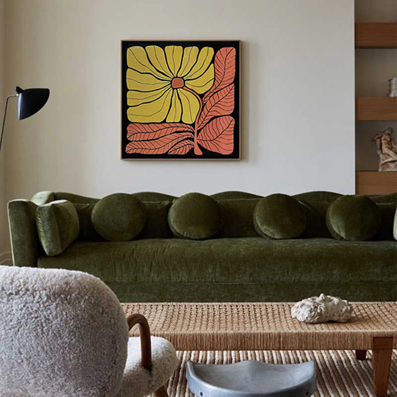 意式客厅装饰品摆件花卉手绘油画高级感轻奢玄关植物小众彩色挂画
