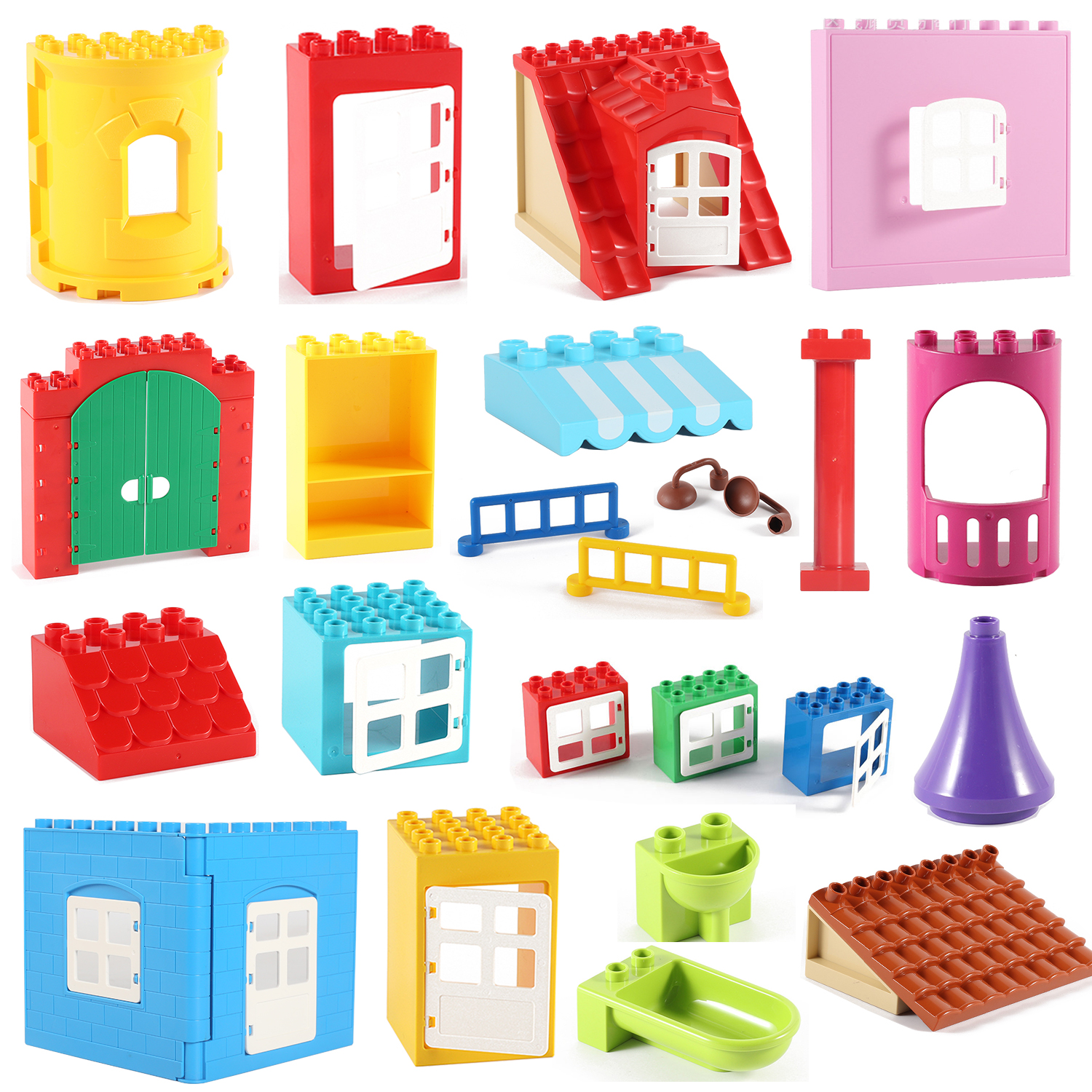 大颗粒积木散件房子大屋顶墙体门窗楼梯建筑配件零件益智拼插玩具