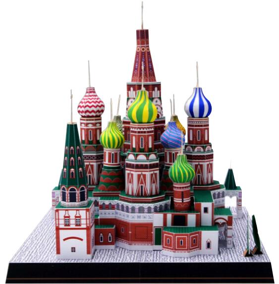 儿童手工折纸DIY立体3D纸质模型俄罗斯圣巴西尔大教堂莫斯科建筑