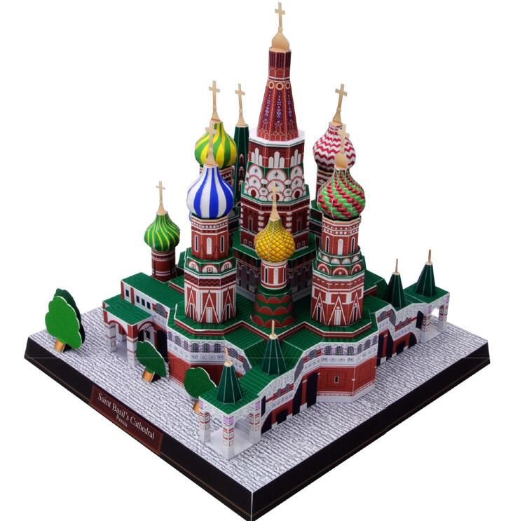 儿童益智DIY手工制作俄罗斯圣巴西尔大教堂莫斯科建筑3D纸质模型
