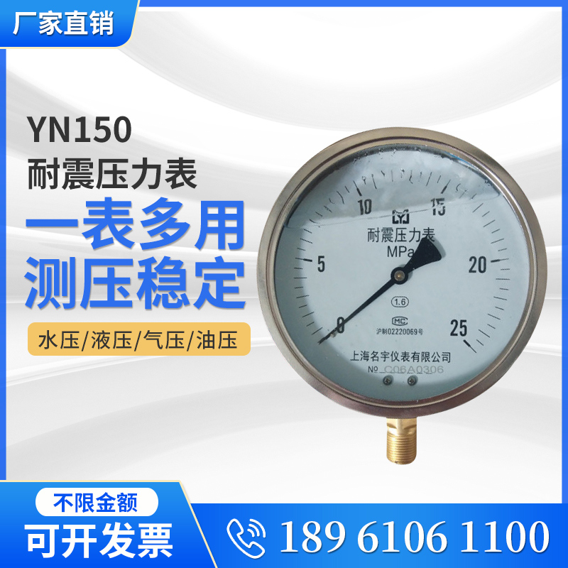 表盘150径向耐震压力表YN150水压油压气压液压0-1.6MPA防震阻尼型