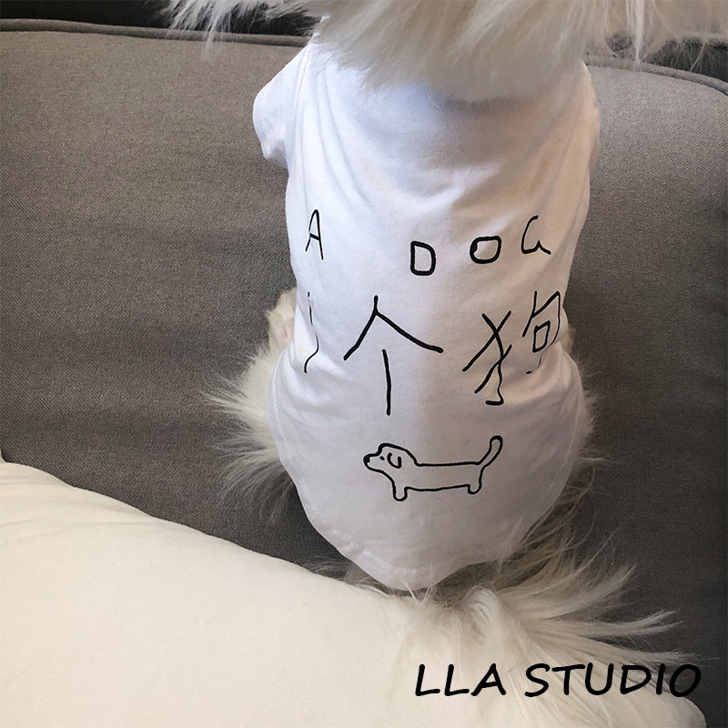 LLA 狗狗衣服春夏薄款泰迪雪纳瑞博美斗牛一只狗搞笑白色宠物衣服