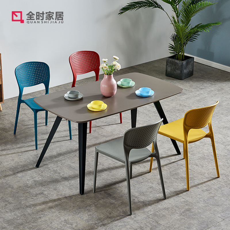 现代简约家用餐桌椅组合4人会议洽谈桌长方形创意北欧餐桌小户型