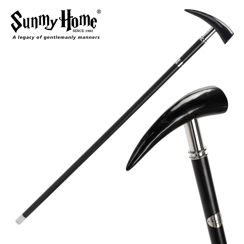 SUNMYHOME®天然黑牛角手杖非洲黑檀木权杖实木英国绅士拐杖文明棍