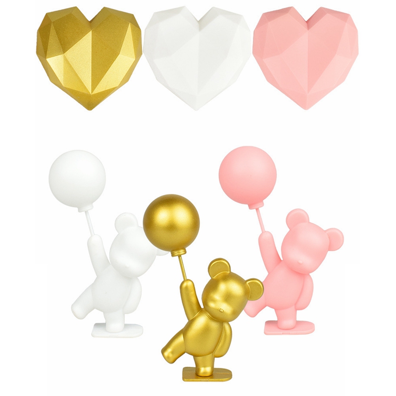 塑料爱心气球熊蛋糕装饰摆件浪漫ins风可爱的烘焙摆甜品台插件