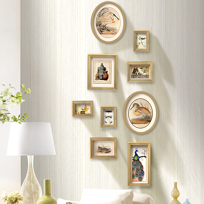 竖款欧式照片墙组合 卧室墙挂装饰相框 美式相片墙过道转角小墙面