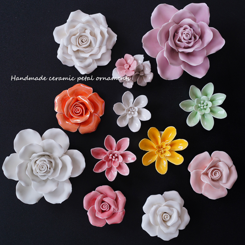 出口手工制品陶瓷鲜艳的造型花瓣花朵摆件婚礼装饰品 女孩礼物DIY