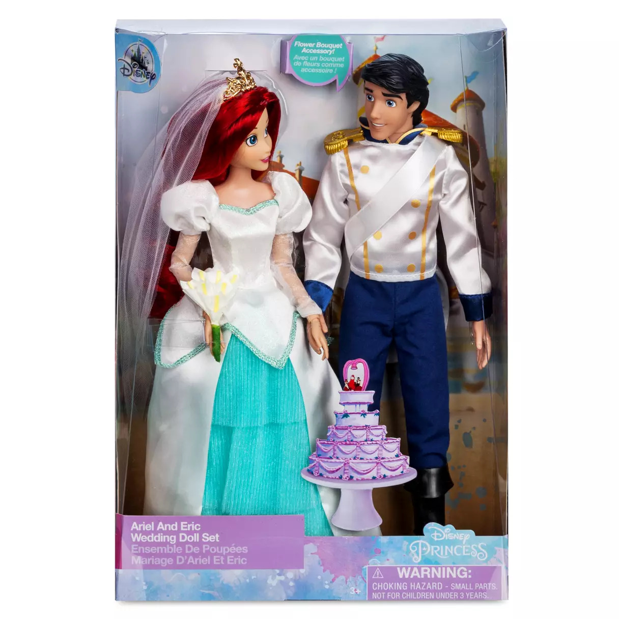 【DISNEY美国代购】2023年Ariel美人鱼公主Eric王子婚纱结婚娃娃