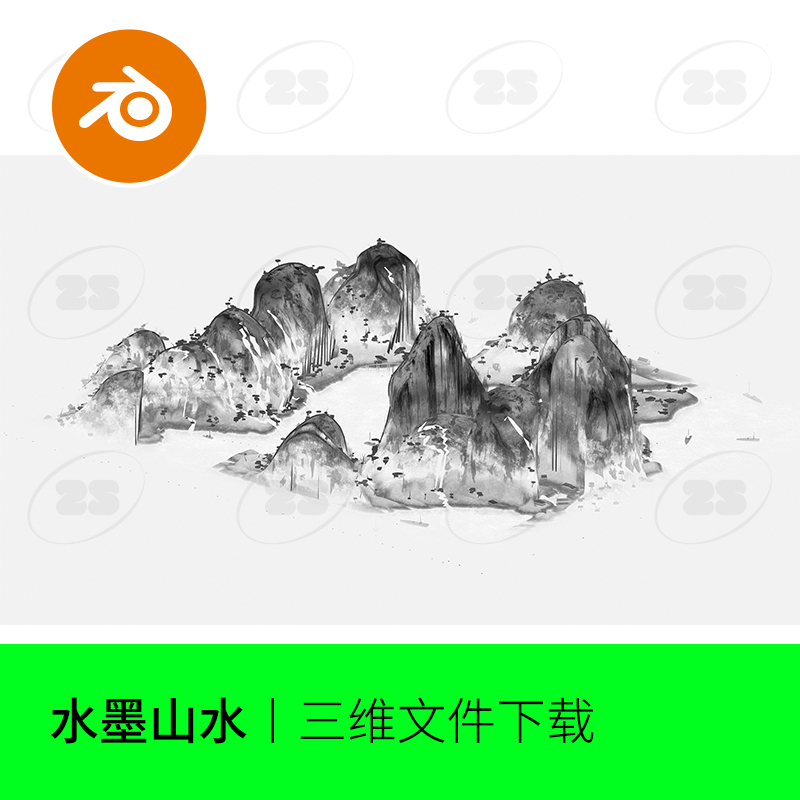 黑白山水模型blender建模水墨场景渲染中国传统风格530