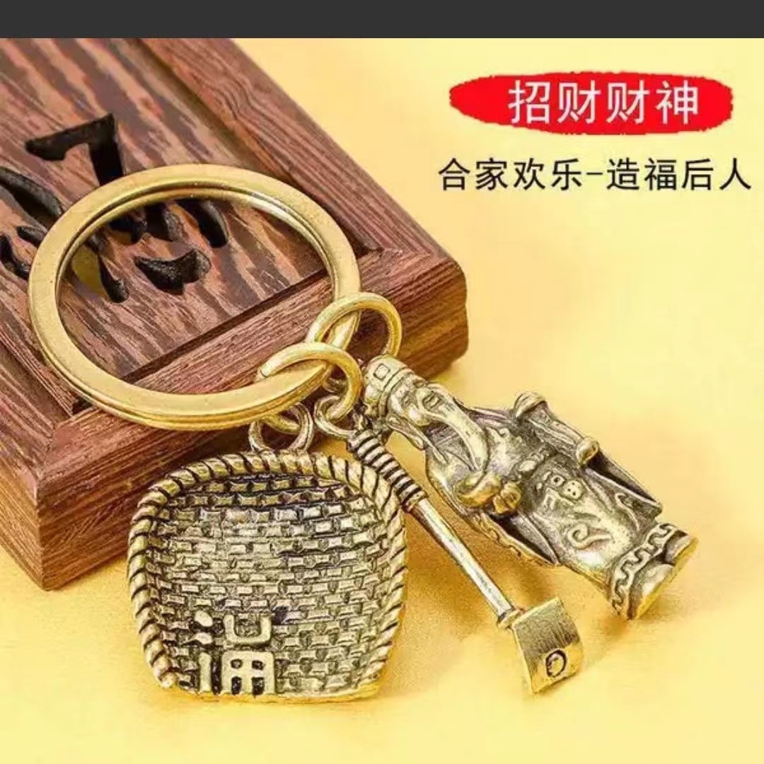 黄铜钥匙扣纯铜手工挂件簸箕葫芦创意个性汽车钥匙链吊坠饰品礼品