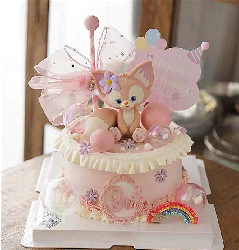 粉色小狐狸烘焙蛋糕装饰摆件川沙妲己网红女孩生日派对插件城堡