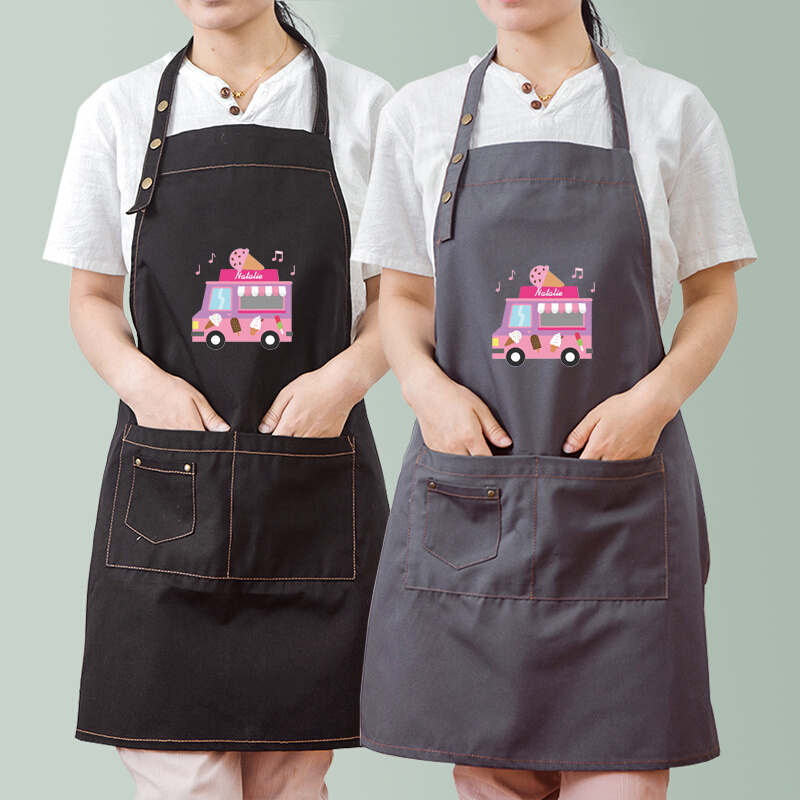 韩版可爱卡通围裙定制印字LOGO奶茶咖啡蛋糕店烘焙美甲工作服围裙