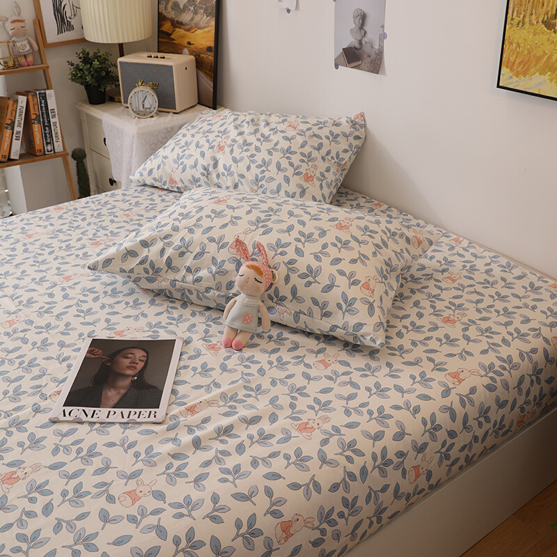 新品田园卡通兔纯棉宿舍家用单双人单件床单被套床笠枕套全棉床上