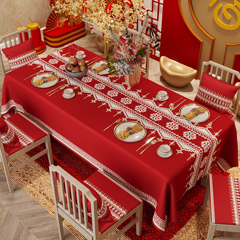 圣诞桌布红色喜庆过新年餐桌布轻奢高级感长方形春节台布2023新款