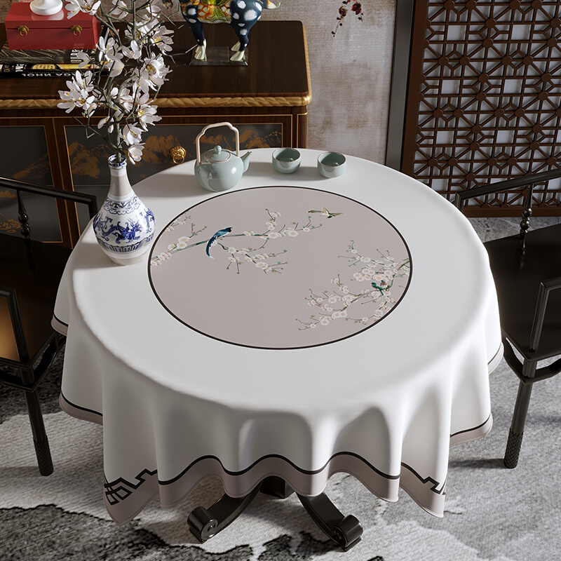 新中式圆桌桌布古典中国风客厅茶几桌布轻奢高级感餐桌布方形桌布