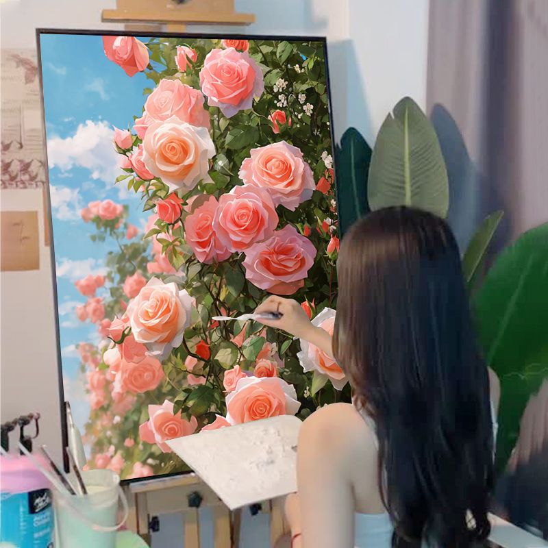 数字油画diy大幅花卉玫瑰向日葵郁金香画画手工丙烯填充油彩手绘