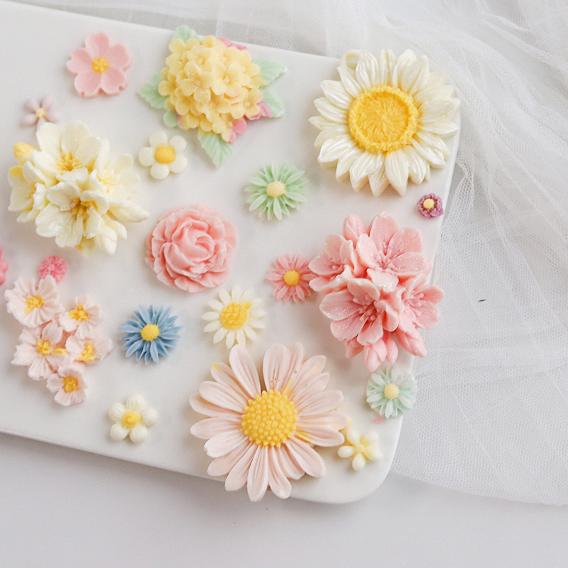 蛋糕装饰摆件小花朵雏菊向日葵硅胶模具巧克力翻糖花束装扮配件