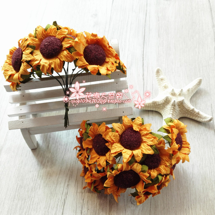 DIY 手工材料配件花环材料 喜糖盒配件 纸花太阳花向日葵一束10朵