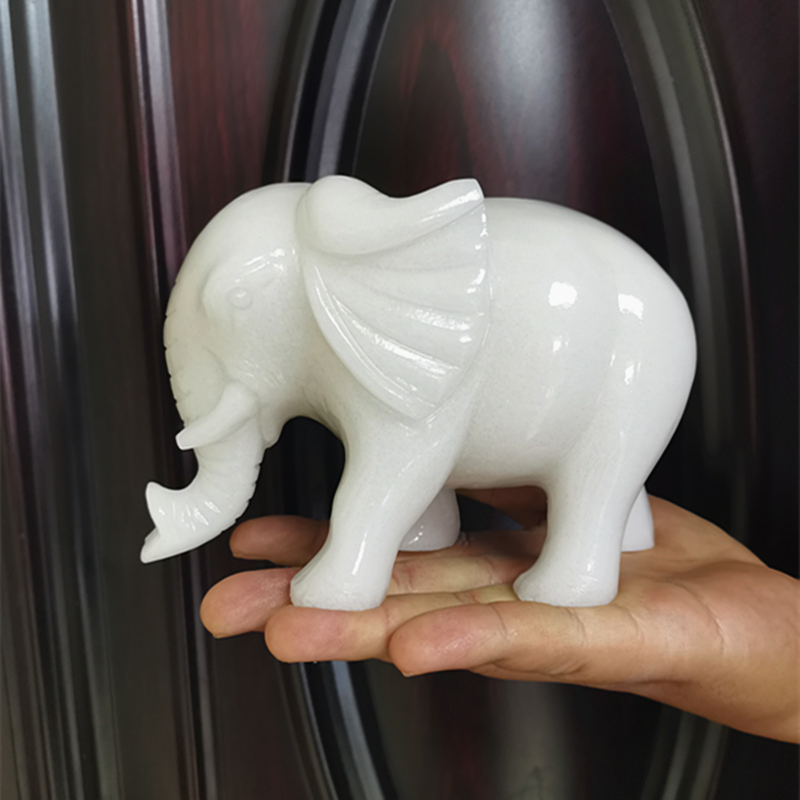 天然白玉石象吸水象玉富贵如意玉石大象客厅玄关新房家居装饰摆件