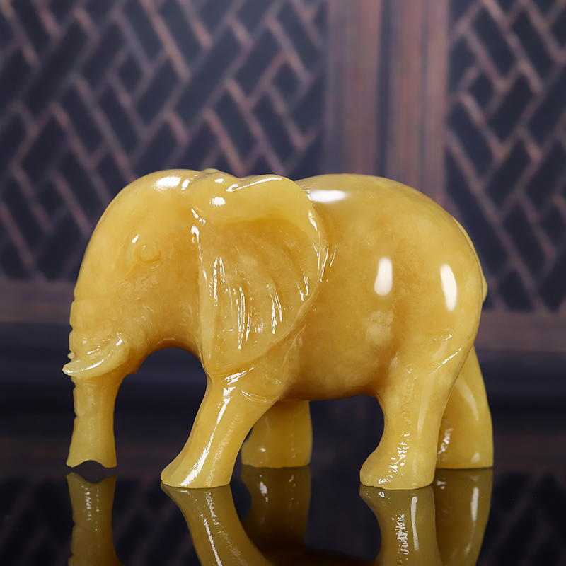 天然米黄玉大象摆件一对客厅玄关办公室玉石吸水象动物家居装饰品