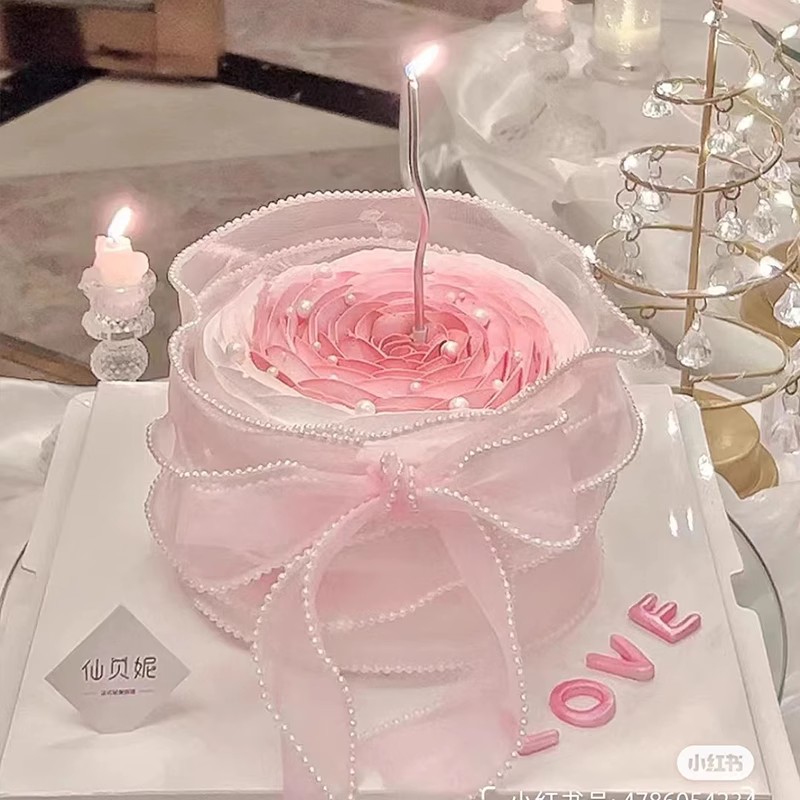 2024母亲节粉色珍珠围边丝带蛋糕装饰妈妈节日快乐插件情人节插件