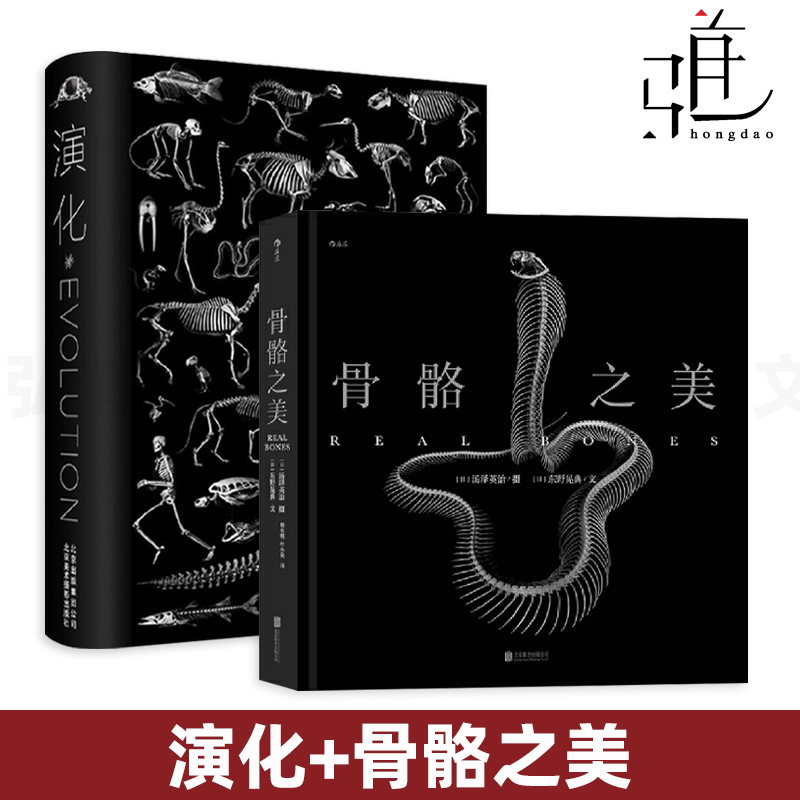 2册 演化+骨骼之美 高清照片 神奇的骨骼 探秘动物的形态与奥秘 动物骨骼图谱 动物骨骼书 生物进化之旅 趣味科普书籍骨架图录