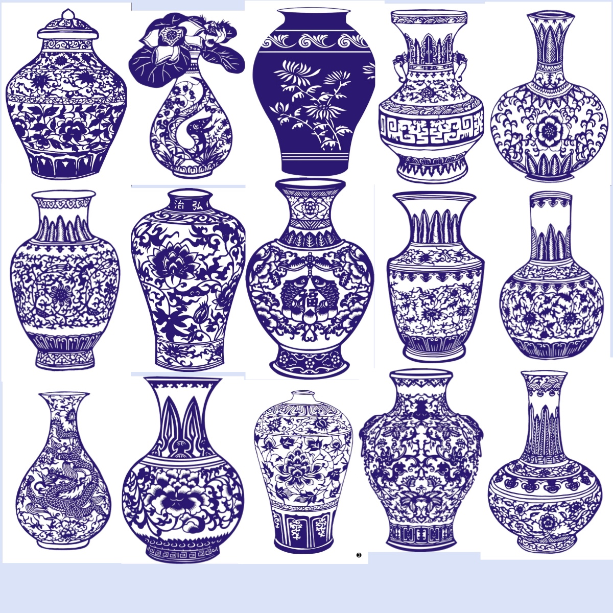 青花瓷瓶剪刻纸底稿电子版高清素材图学生手工图案中国风传统文化