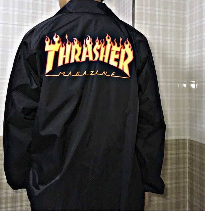 正品现货 Thrasher 超帅背后火焰教练夹克 大logo 薄款情侣外套