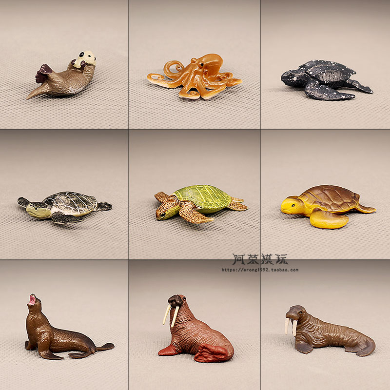 现货迷你海洋系列动物模型 海狮海象章鱼海龟海獭小摆件认知玩具