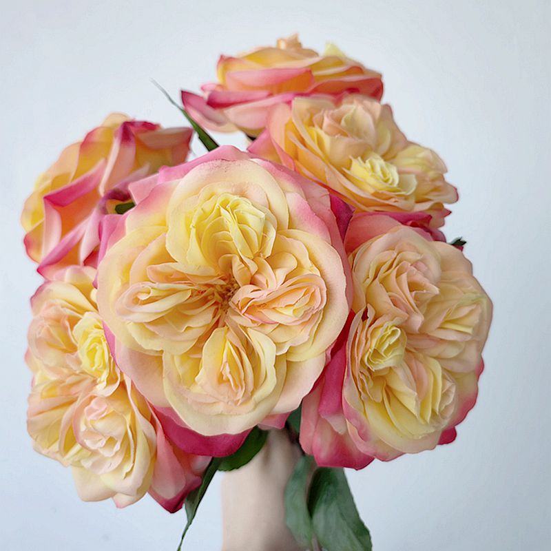 仿真花 奥斯汀桔色玫瑰 粉色芍药花束 高品质保湿手感 样板房用花
