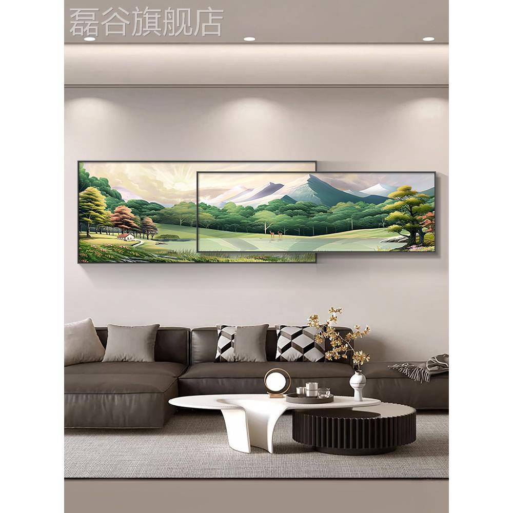 网红巨人青山纯手绘客厅装饰画绿水山沙发背景墙挂画级高大气卧室