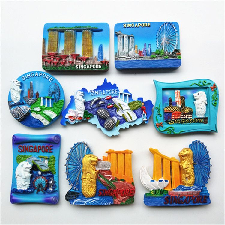 新加坡冰箱贴特色旅游纪念品手绘树脂3D立体浮雕磁铁留言贴装饰品