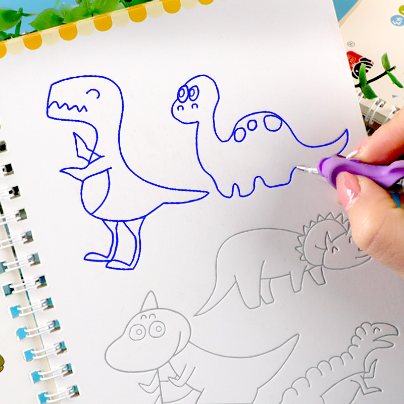 恐龙凹槽画画本幼儿园宝宝启蒙简笔画男女儿童手绘临摹描红绘画本
