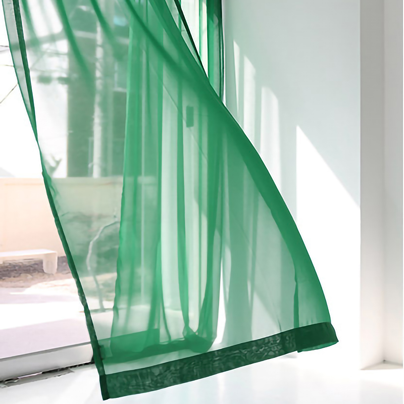 雪纺窗帘墨绿色窗纱阳台客厅卧室飘窗北欧式别墅美式复古窗纱帘幔