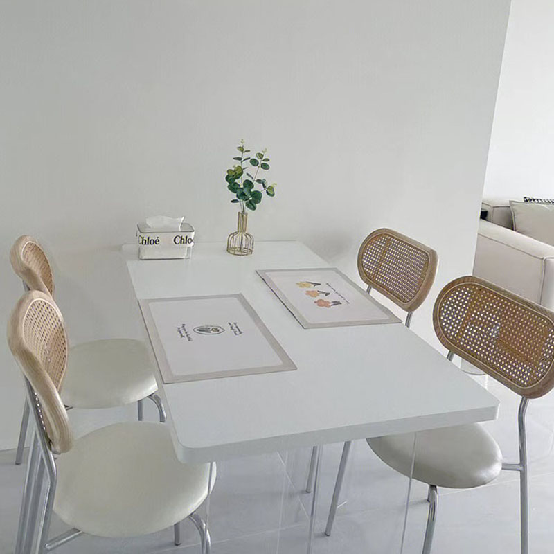 家用藤编法式奶油风餐椅轻奢高级感简约侘寂餐桌椅白色化妆圆凳子