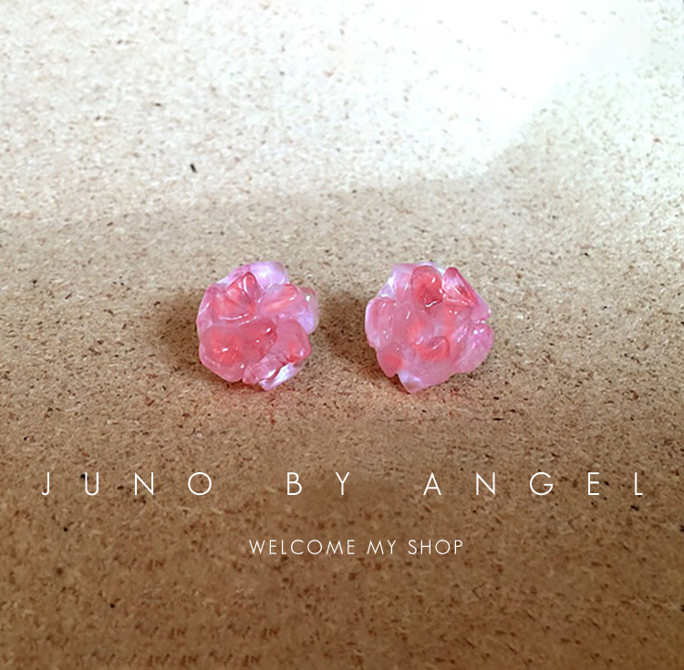 原创手工天然西瓜石头粉红色耳钉女创意碎石花朵可爱小清新耳环