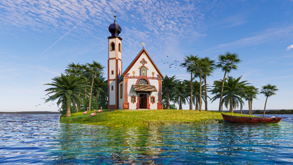 欧式教堂su模型，enscape3.0渲染！承接景观设计渲染动画建模。