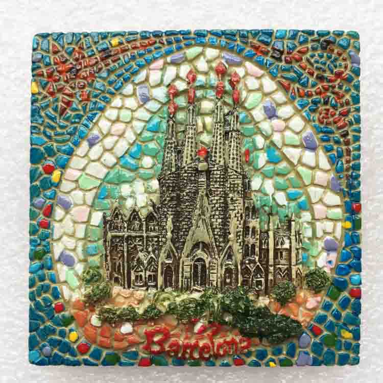 西班牙巴塞罗那圣家族大教堂旅游纪念立体风景马赛克磁性贴伴手礼