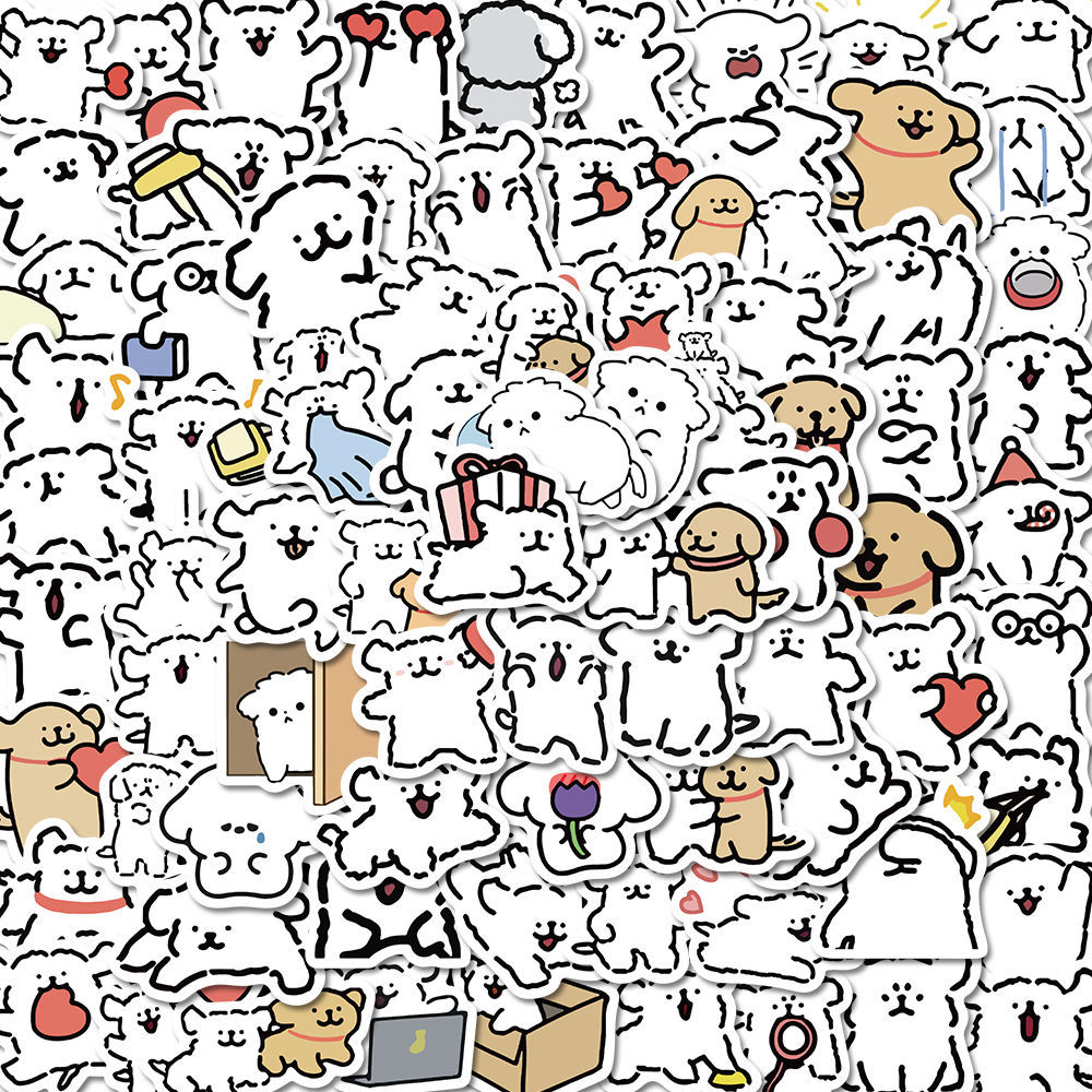 205张马尔济斯线条小狗贴纸可爱卡通创意diy手账电脑装饰防水贴画