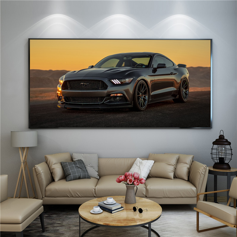 汽车主题装饰画福特野马GT500跑车海报挂画 豪车街跑客厅卧室壁画