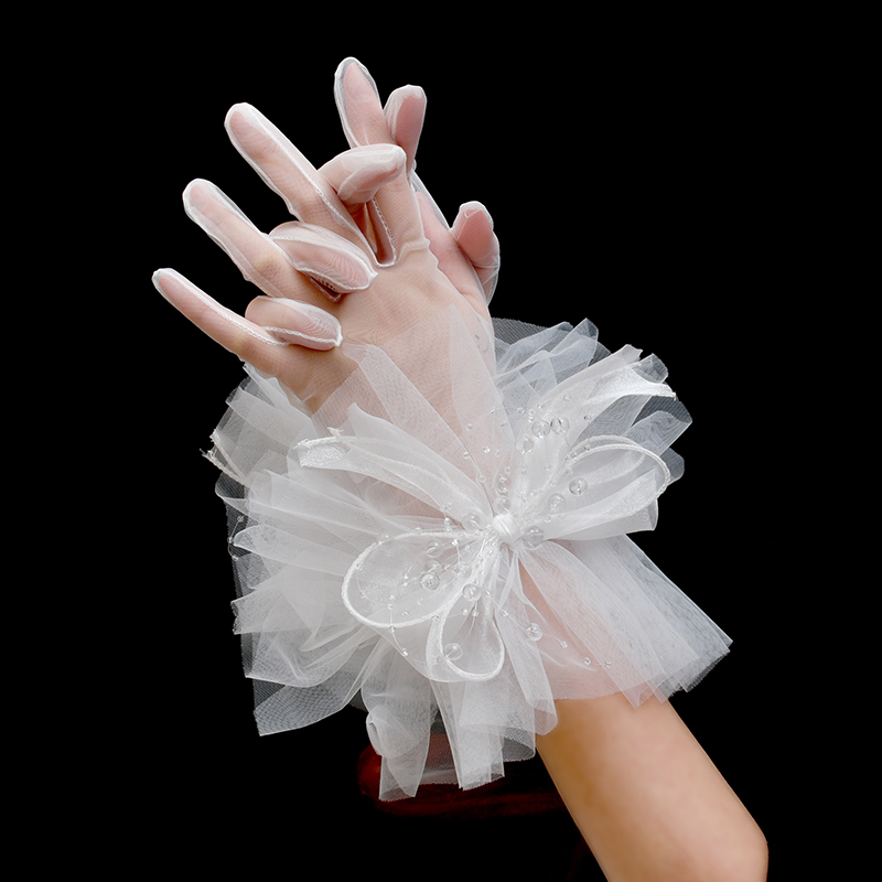 新娘手套结婚蕾丝仙美花朵白色女薄款春夏拍照韩式婚纱手套