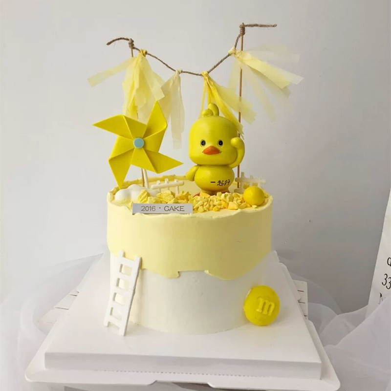 泡吧小黄鸭的生日主题创意儿童男宝女宝蛋糕装饰摆件配件插件烘焙