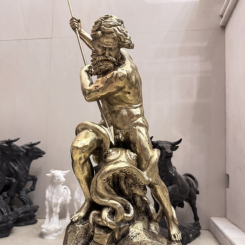 铜雕海神波塞冬西方人物雕塑工艺品摆件希腊复古欧式铸铜雕像现货