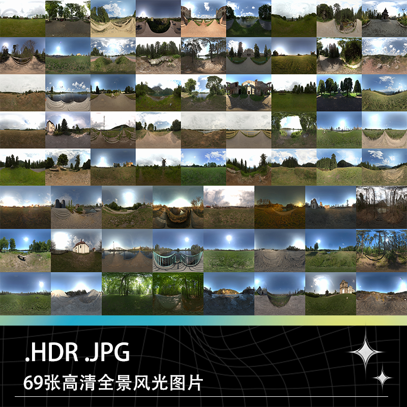 高清360度全景球形背景野地草地户外场景湖泊树林郊外HDR图片照片