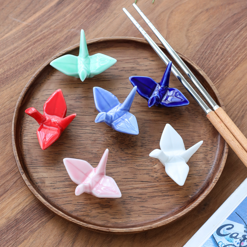 日式陶瓷千纸鹤筷子架创意动物筷子托可爱情侣礼物居家装饰小礼品