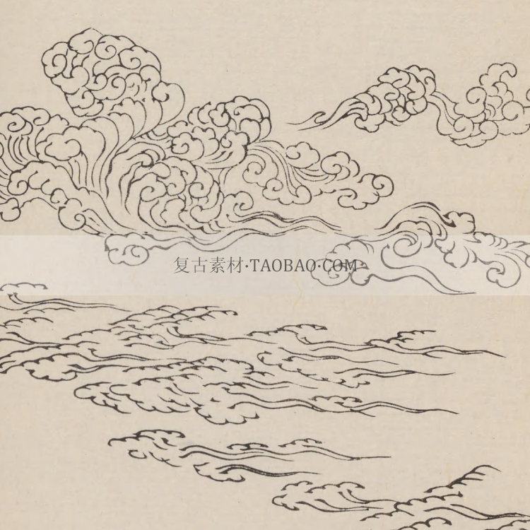 日本日式和风传统云朵波纹白描线稿临摹参考图案学习设计素材